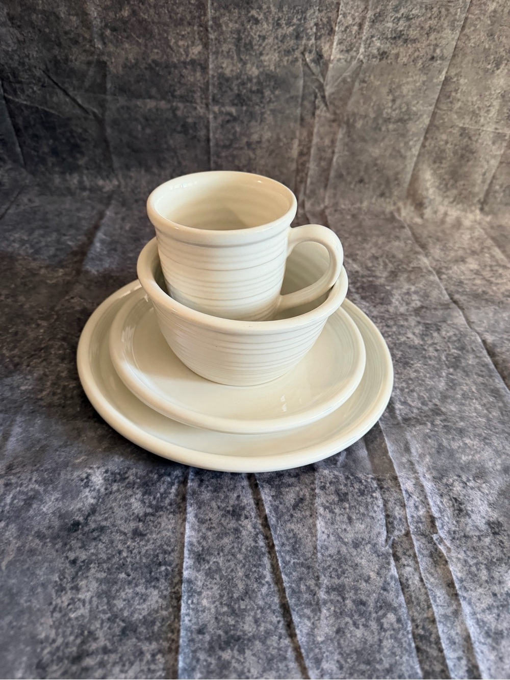 Crate and Barrel  Roulette White Ceramic Cup and Plate Set